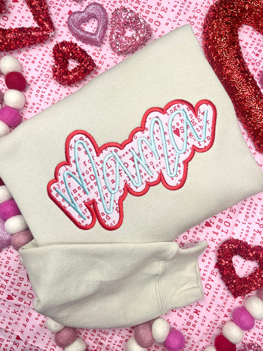 Mama Valentines Day Embroidered Crewneck