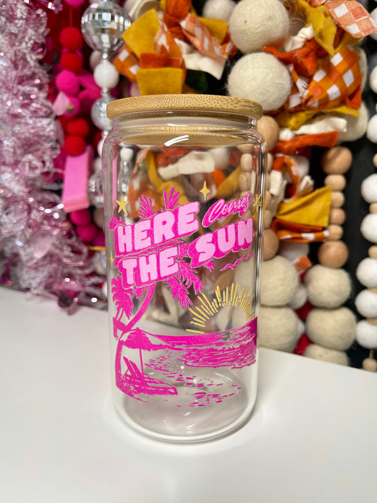 Here Comes The Sun Pink Beach Glass Can Coffee Mug